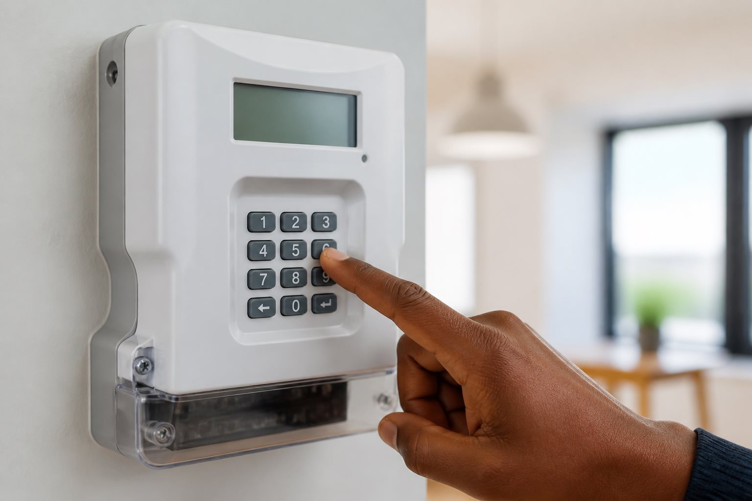 Prepaid electricity meter with keypad being operated