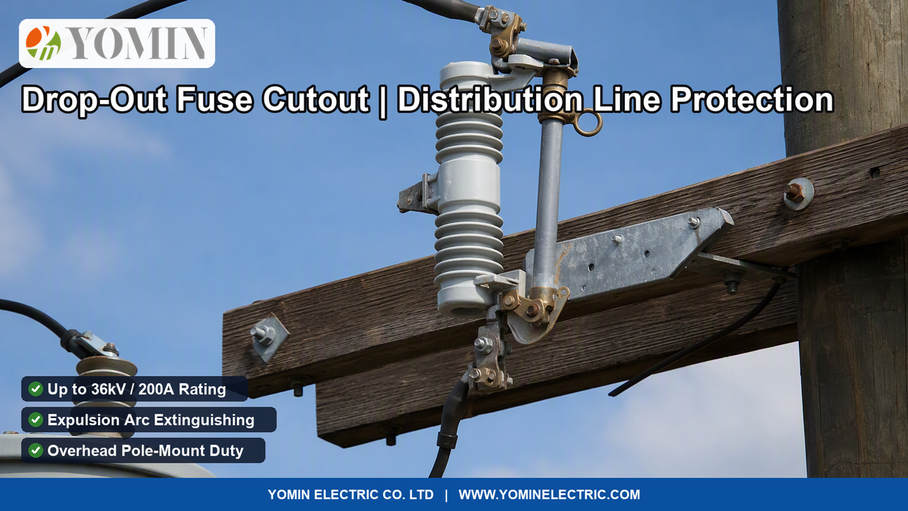 Heavy-duty J-type fuse cutout base and pole-mounted drop-out fuse installed for transformer protection