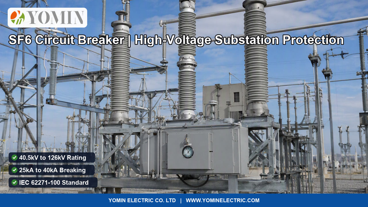 قاطع دورة للجهد العالي خارجي ثلاثي الأطوار بغاز سداسي فلوريد الكبريت SF6 (موديل LW36، جهد 110kV) مركب في ساحة محطة تحويل كهربائية