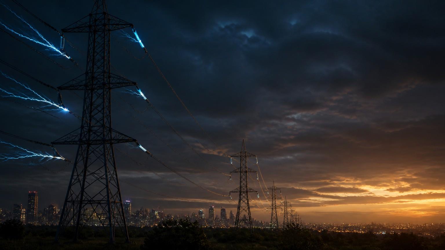 Torres de transmissão de energia elétrica ao entardecer