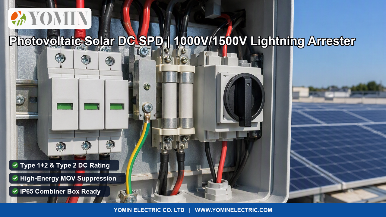 Modular 1000V DC photovoltaic surge protective device actively operating inside an outdoor solar combiner box