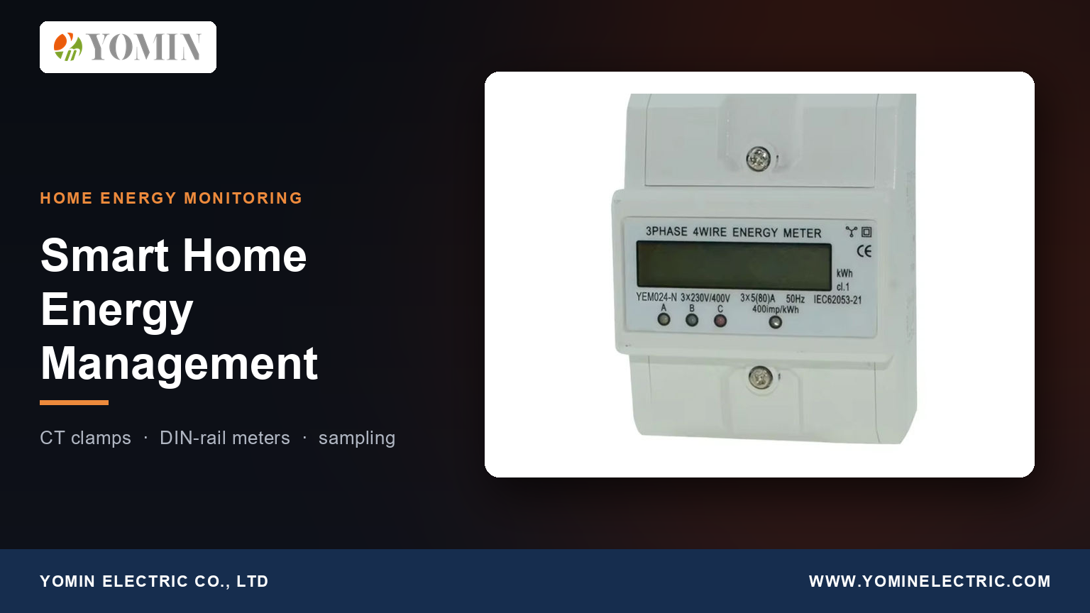 Medidor de energía trifásico tetrapolar YOMIN YEM024-N de carril DIN con pantalla LCD y placa de características
