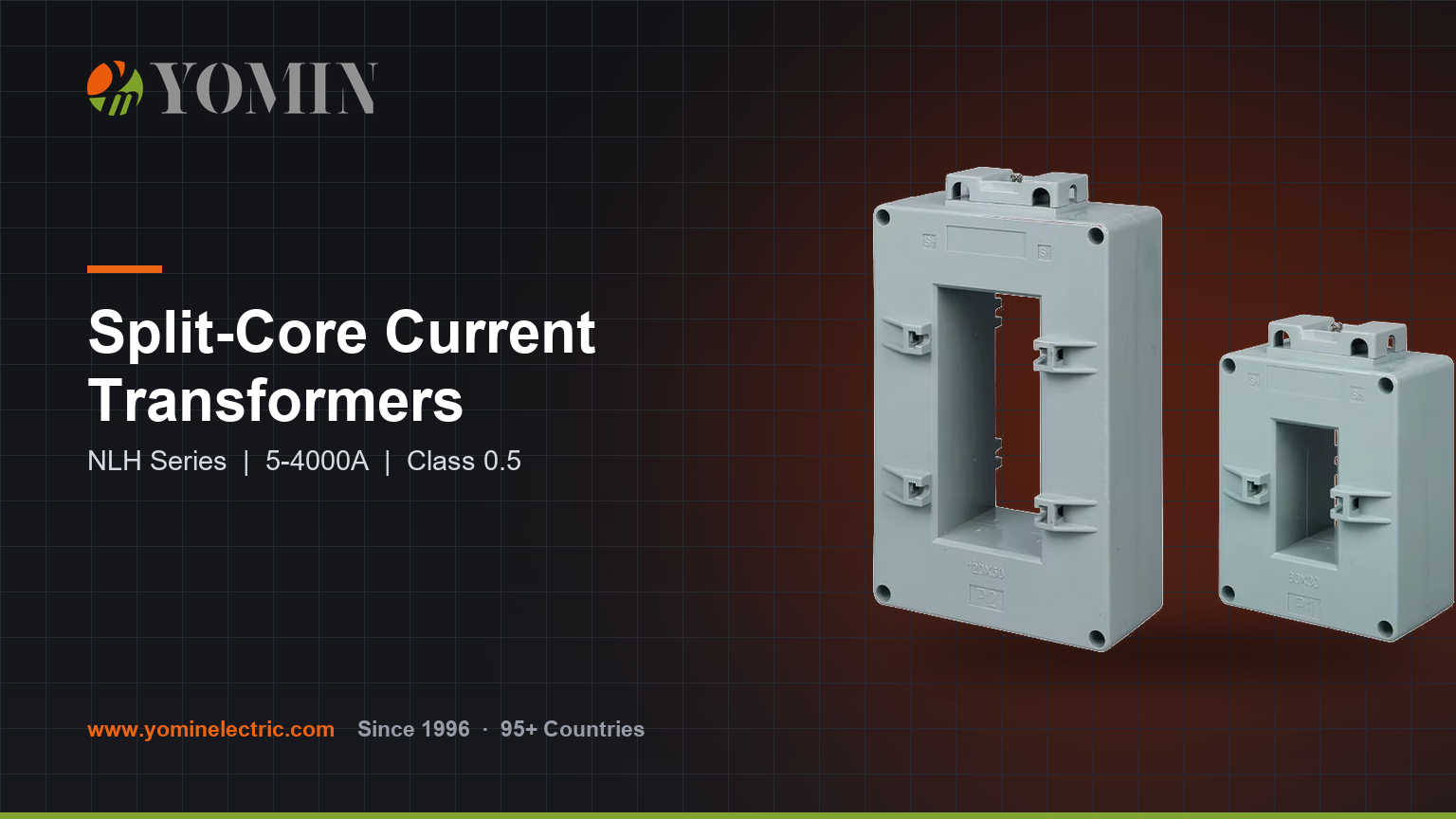 Split core current transformer guide: how clamp-on CTs work, when to choose split-core over solid-core, accuracy class, window sizing and the 5-4000A NLH Series range.