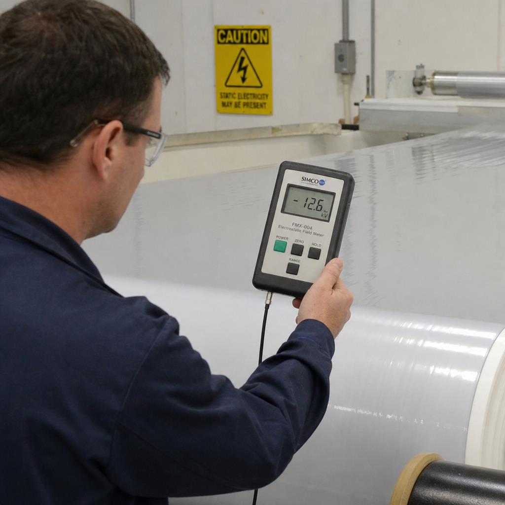 Electrostatic testing equipment measuring static charge