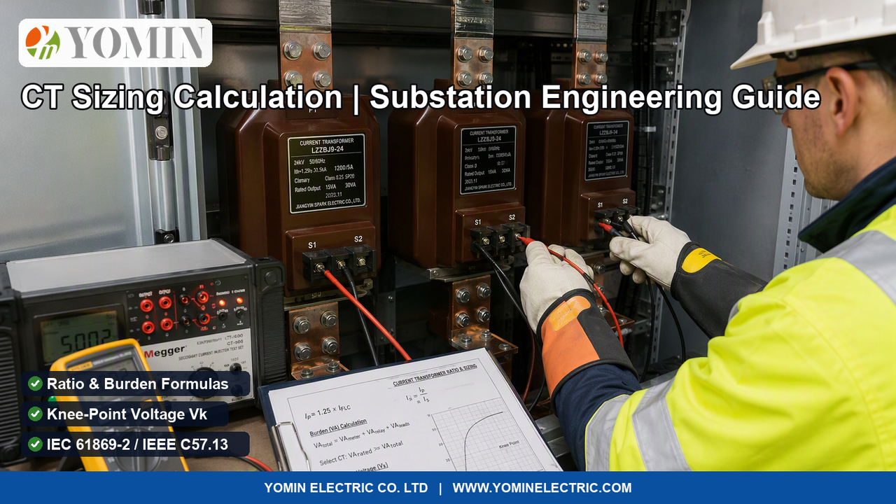 Compartiment de tableau électrique haute tension avec trois transformateurs de courant 24kV en résine époxy lors d'essais d'injection secondaire