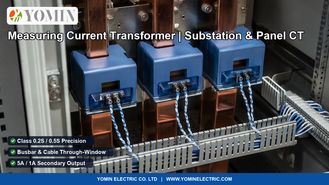 Epoxy-resin measuring current transformers actively installed over heavy copper busbars inside an industrial substation switchgear cabinet