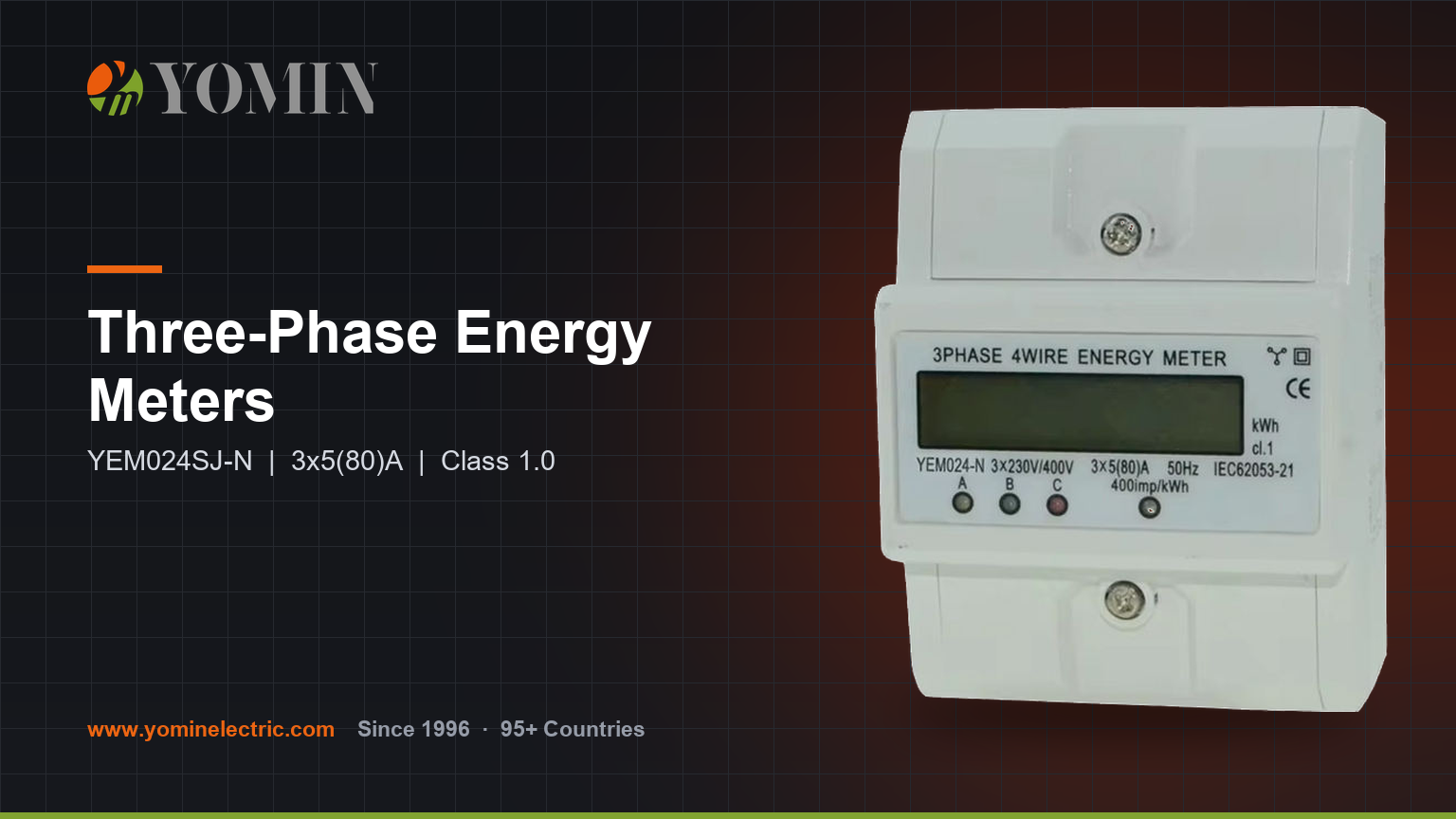 Three phase energy meter guide: three-wire vs four-wire, direct-connected vs CT-operated, accuracy class, DIN rail mounting and the YEM024SJ-N specification.