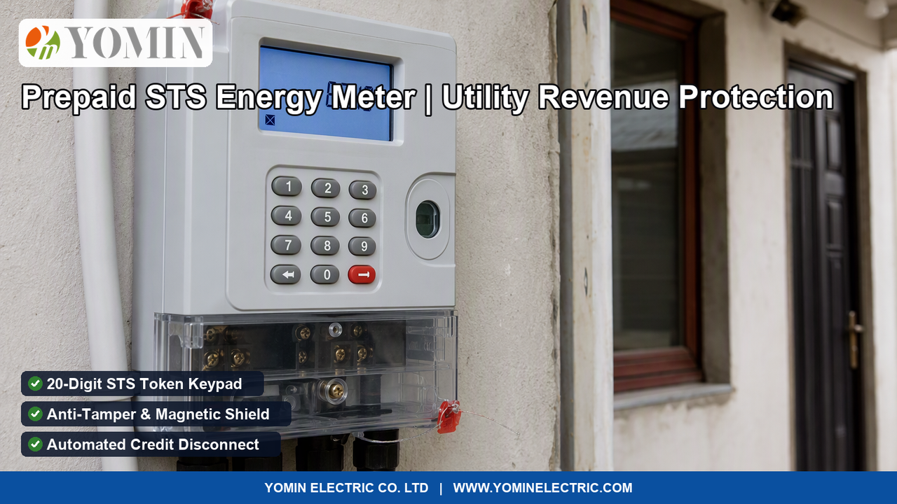 Split-type STS keypad prepaid electricity meter actively mounted on residential utility corridor wall with security seal