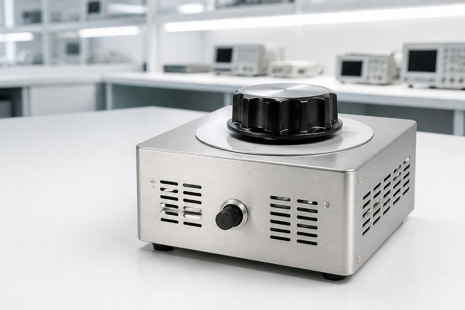 Variac variable transformer on a clean workbench in a test laboratory