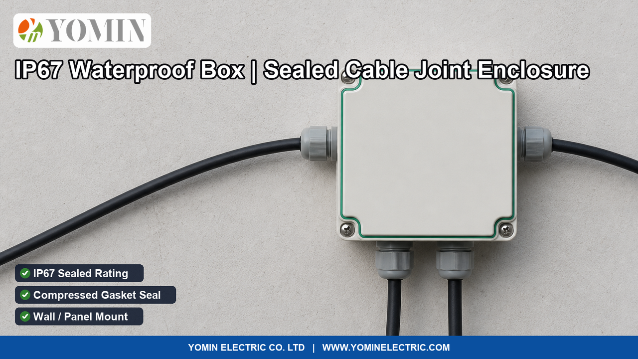 White IP67 sealed waterproof junction box assembled and wall-mounted with cable glands in service