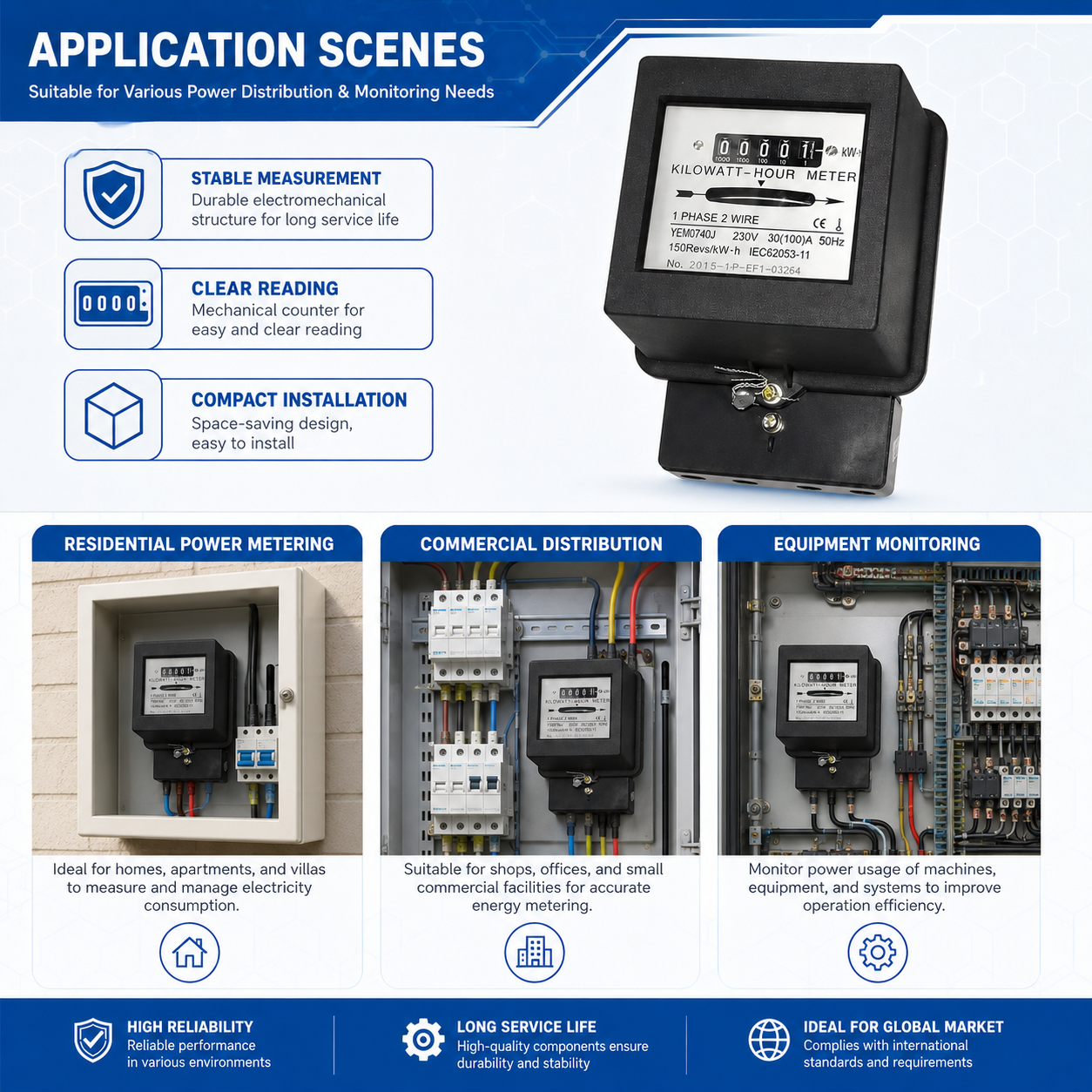 Customized Design High-Precision Measurement Single Phase Electricity Meter Working Watt Hour Meter Mechanical Energy Meters