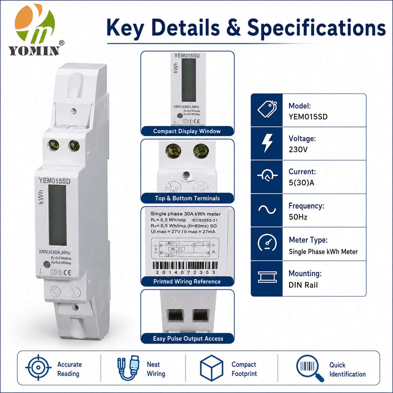 Single Phase 230V 5(30)A Electric Power Smart Analog Digital Din Rail Kilo Watt Hour kwh Meter Energy Meters