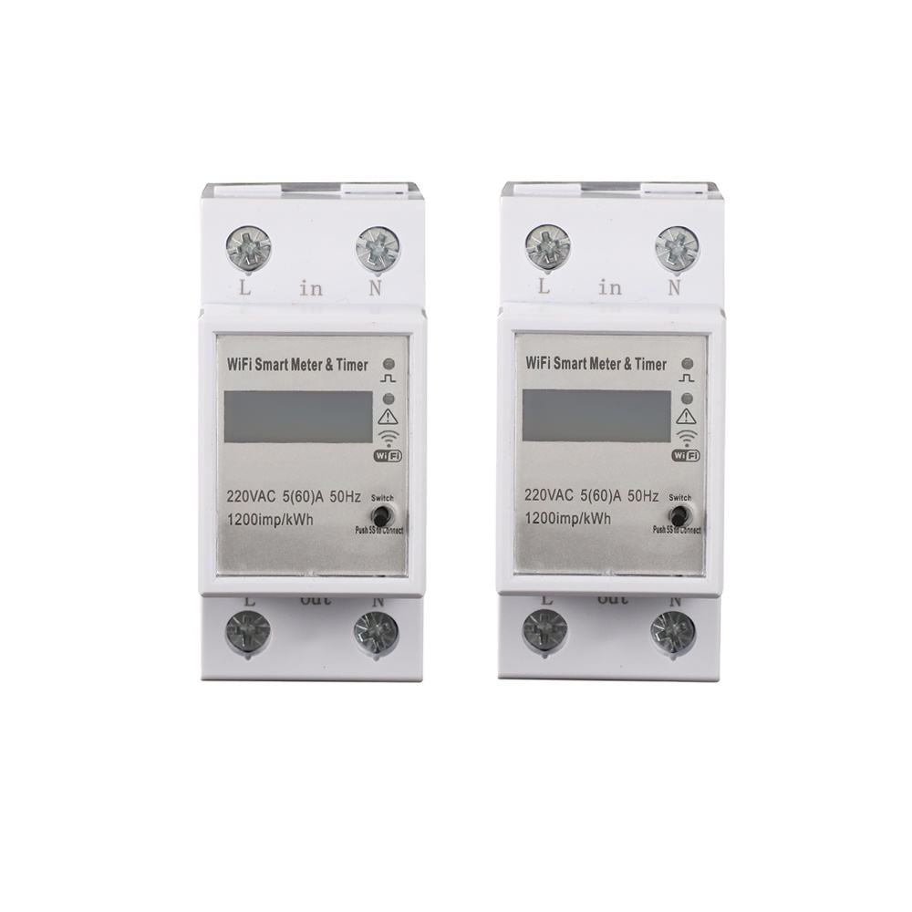 In Stock Digital Only 2P Smart Home Energy Meter WIFI Single Phase Din Rail APP Control Energy Timer Energy Meters