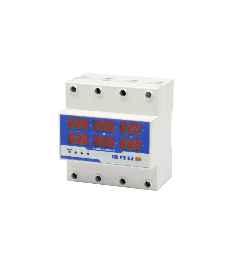 Adjustable 63A Electric Three-Phase Protector 230V DC Under/Over Voltage Din Rail Protector Output 220V PC Voltage Stabilizer