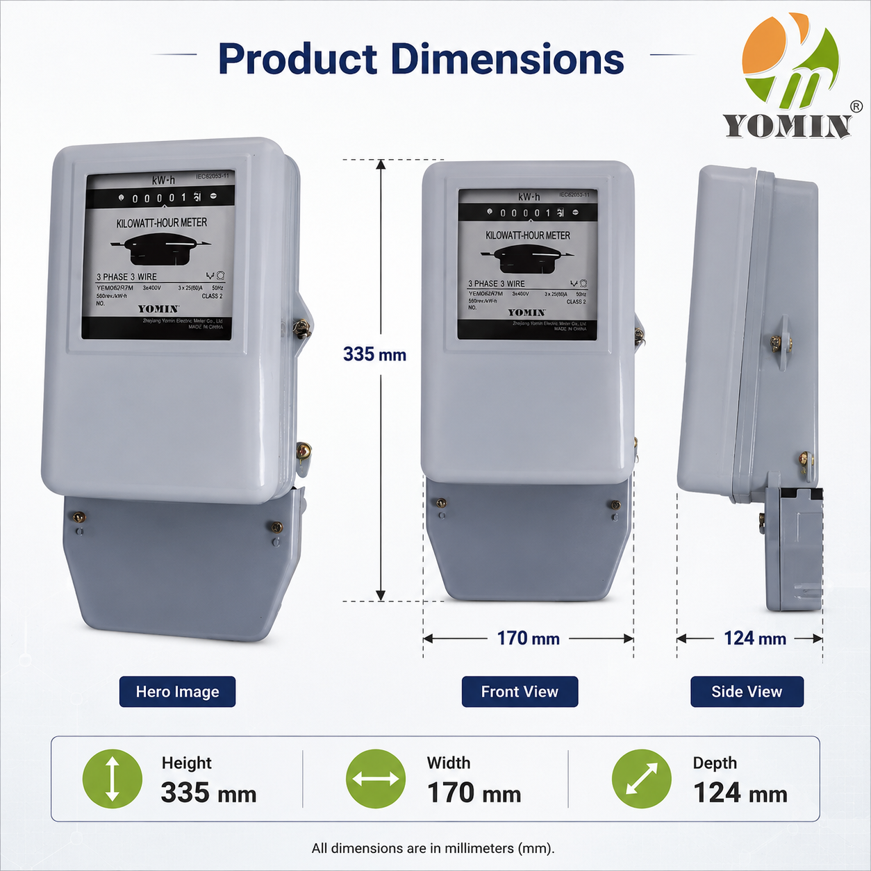 Factory YEM082RP Three Phase 3 Wire Electromechanical AC Active Meter Counter Digital Power 3 Phase Energy Meters