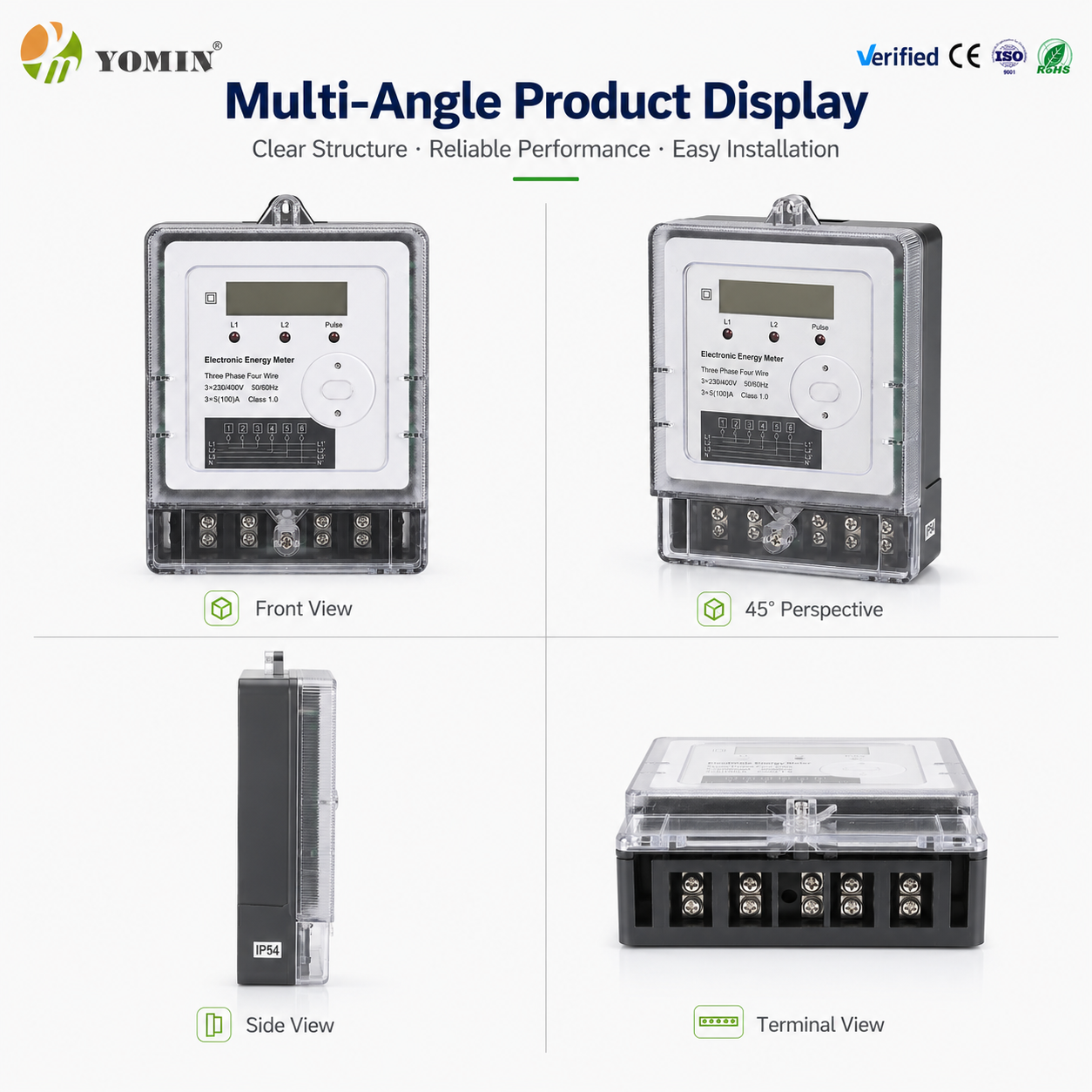 Factory Direct Sale ISO 9001 50HZ/60HZ Bidirectional Eletronic Energy Meter Two Phase LCD Display Power Meter Energy Meters