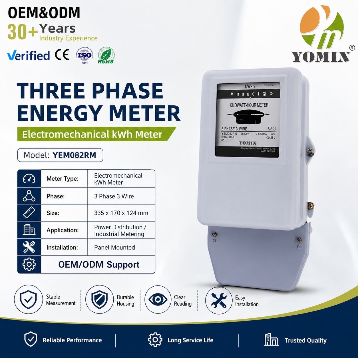 Factory YEM082RP Three Phase 3 Wire Electromechanical AC Active Meter Counter Digital Power 3 Phase Energy Meters