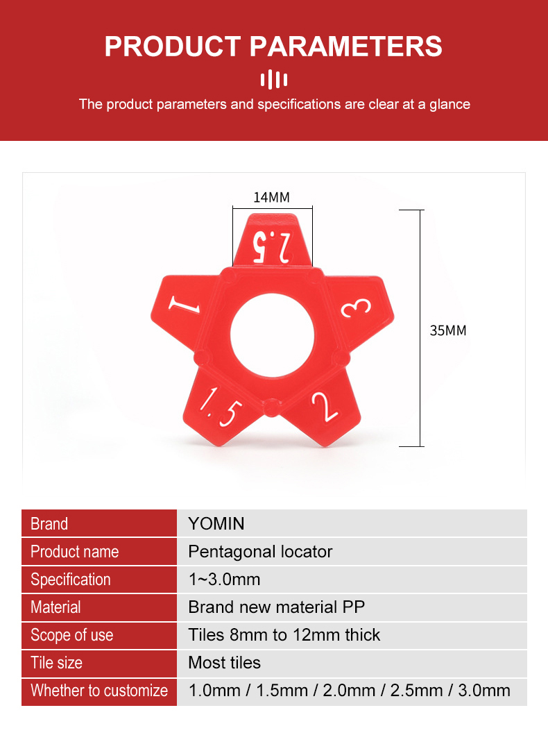 1mm 1.5mm 2mm 2.5mm 3mm 50pcs Star Multi-Size Tile Spacer Construction Tools Tile Level Clip System Floor Tile Accessories