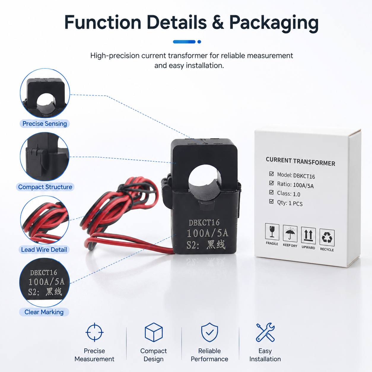 High Precision Split-Core Design Single Phase 100A/5A Ratio Open Type Current Transformer for Power System Protection
