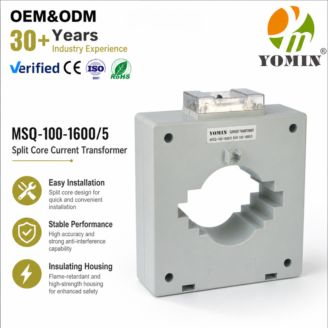 High-Precision Metering Current Sense transformers 3kV AC (1min.) 1600/5A 720V AC Class 1.0 Current Transformer for Metering