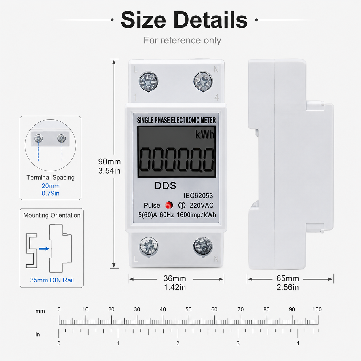 80A LED Backlight Digital Display Wattmeter Power Electric 1.0 Accuracy Class Single Phase Electronic Rail Mounted Energy Meter