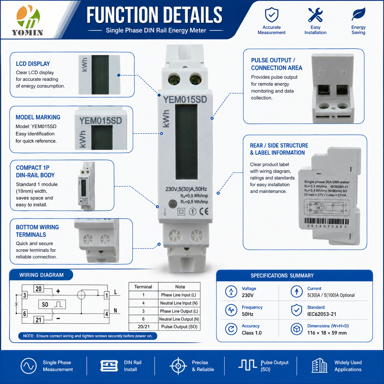 Factory Single Phase 230V 30A Household Electronic Din Rail Energy Meter LCD Display Kilowatt kWh Energy Meter Power Meter