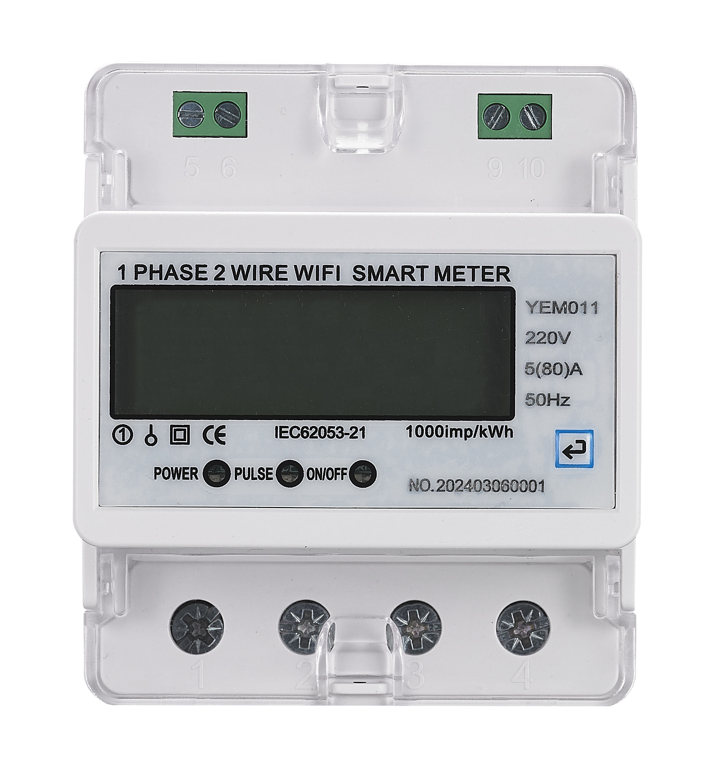 Smart Single Phase Two-Wire Energy Meter 4P Without Relay WIFI Connectivity Product Category Energy Meters
