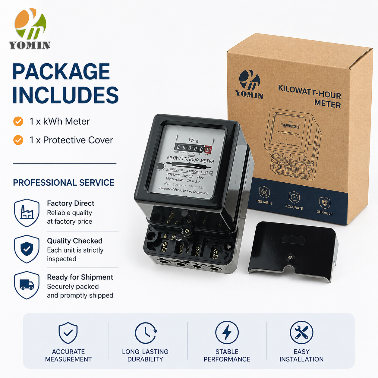 Accurate Energy Measurement Single-Phase Front Board Digital Mechanical kWh Display Energy Meters with Front Board Installed