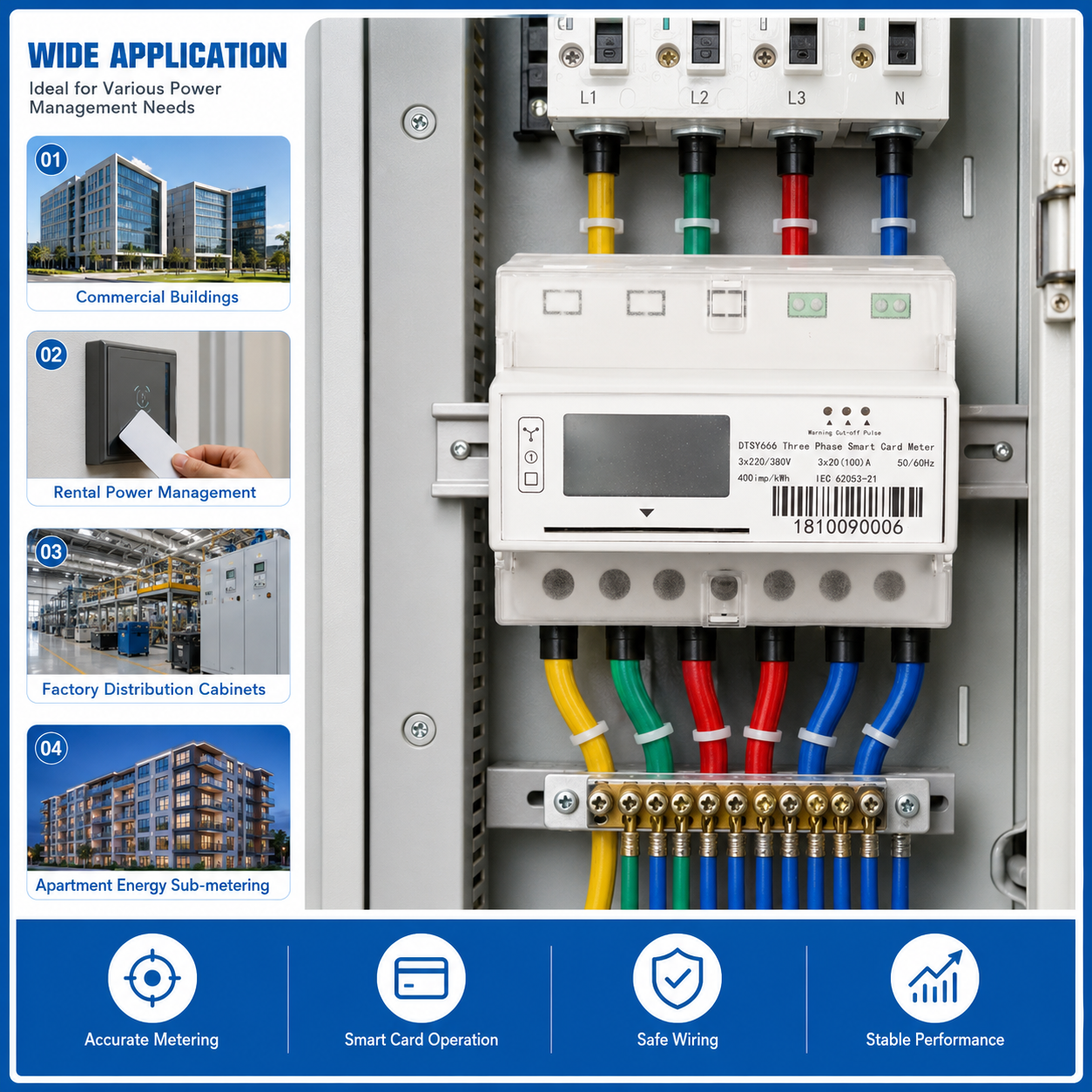 In Stock Fast Delivery Smart Prepaid IC Card 3 Phase Electricity Meter LCD Display RS485 Electric Power DIN Rail Energy Meter