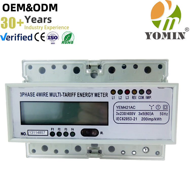 Dual Display Options 3 Phase 4 Wire Three-Phase Din Rail M-Bus Active and Reactive Infrared Kwh CT Included Energy Meter
