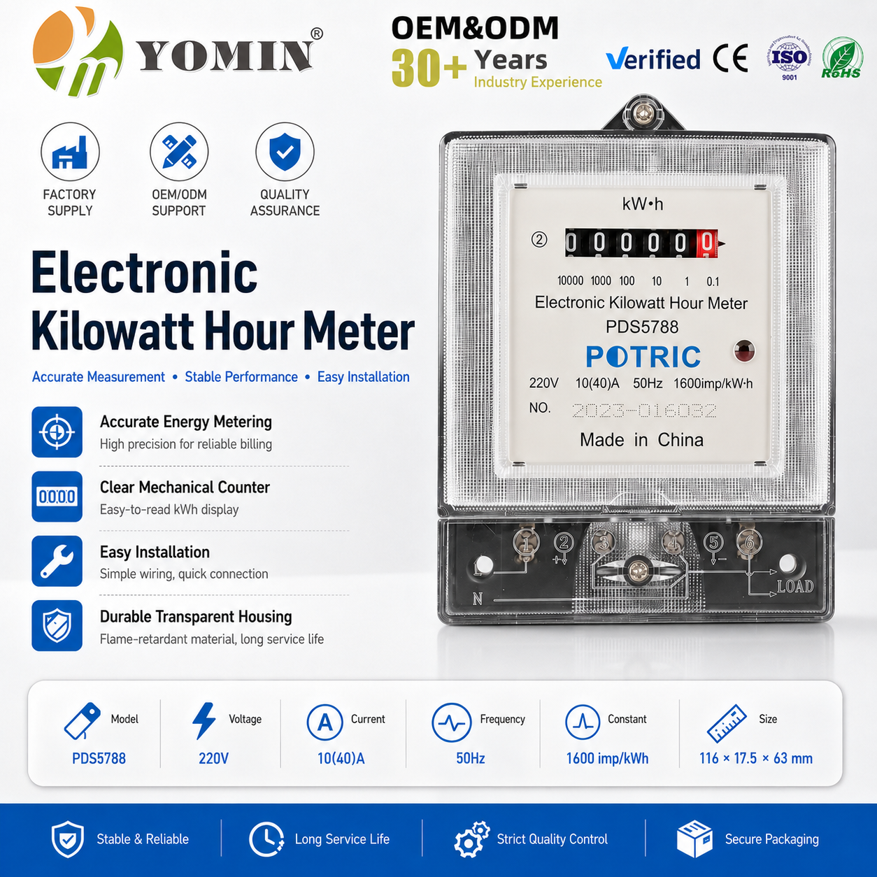 220V Single Phase Watt Kwh Wattmeter Monitor Digital Kilowatt Hour Electricity Digital Power Electric Energy Meters