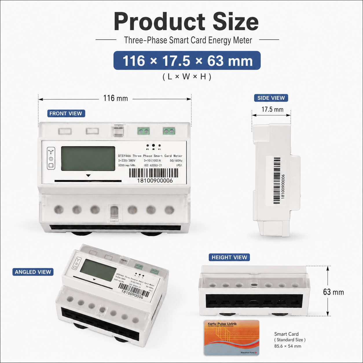 In Stock Fast Delivery Smart Prepaid IC Card 3 Phase Electricity Meter LCD Display RS485 Electric Power DIN Rail Energy Meter