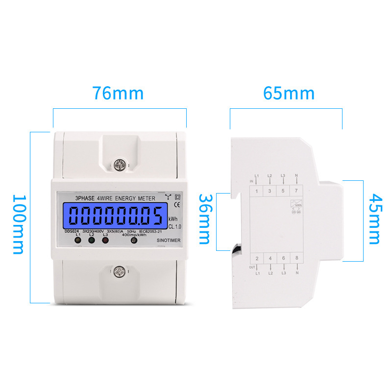 Transparent Cover Backlight Rail- Mounted 4P LCD 230/400V AC Active Meter 50HZ/60HZ Electricity Three Phase Smart Energy Meters