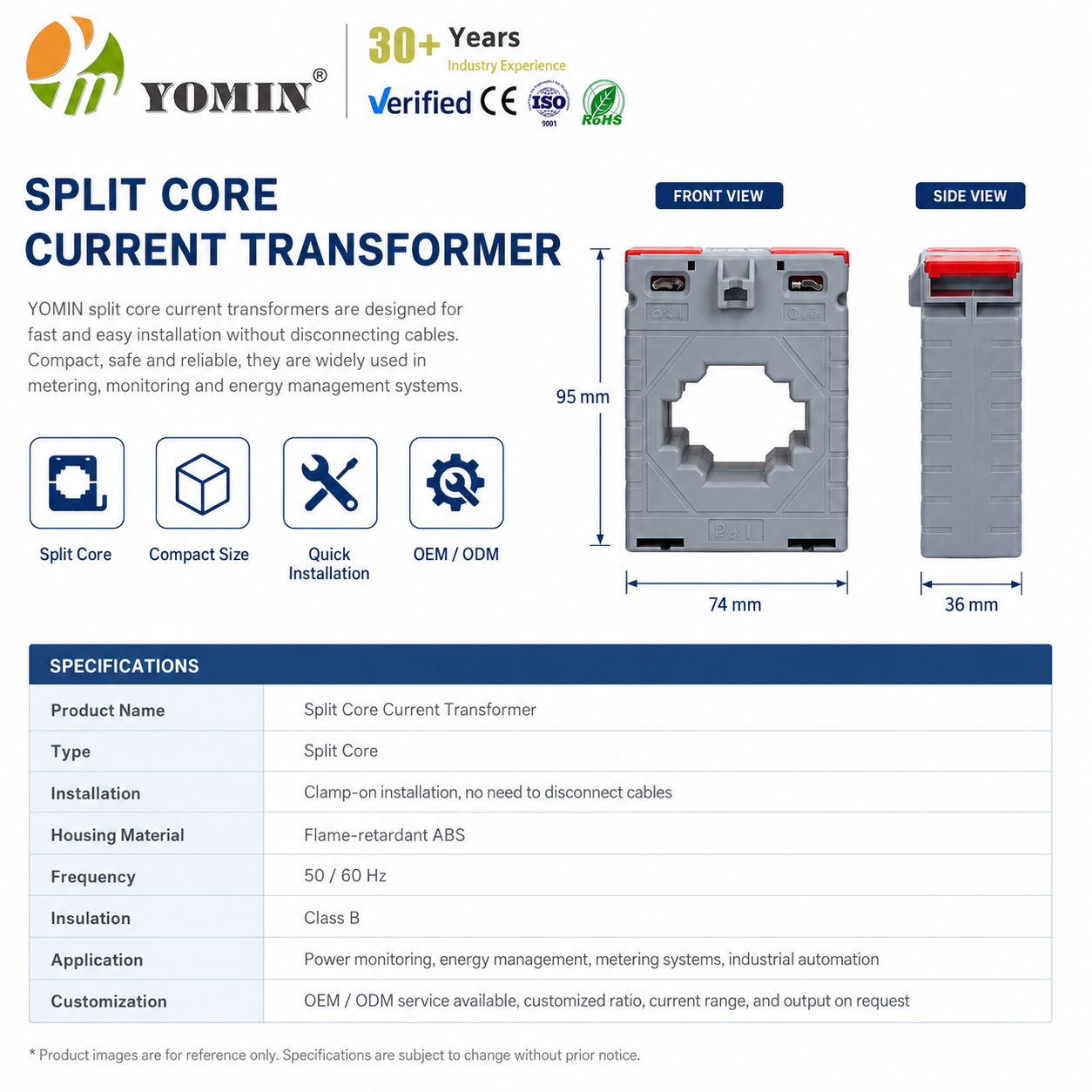 Single Phase CE Current Transformer CP-62/30 Toroidal Autotransformer for Metering 50/5A Class 0.5/1 Frequency 50/60Hz