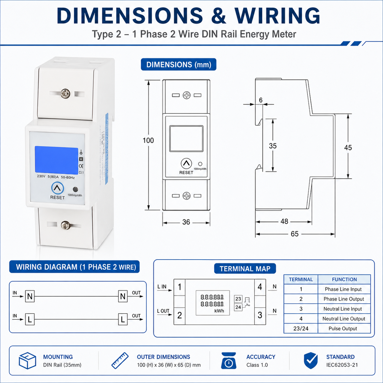Single-Phase Din Rail LCD Display Key Reset Electric Meter Household Rail-Mounted 5 80A 230V KWH Meter Energy Meter for Shops