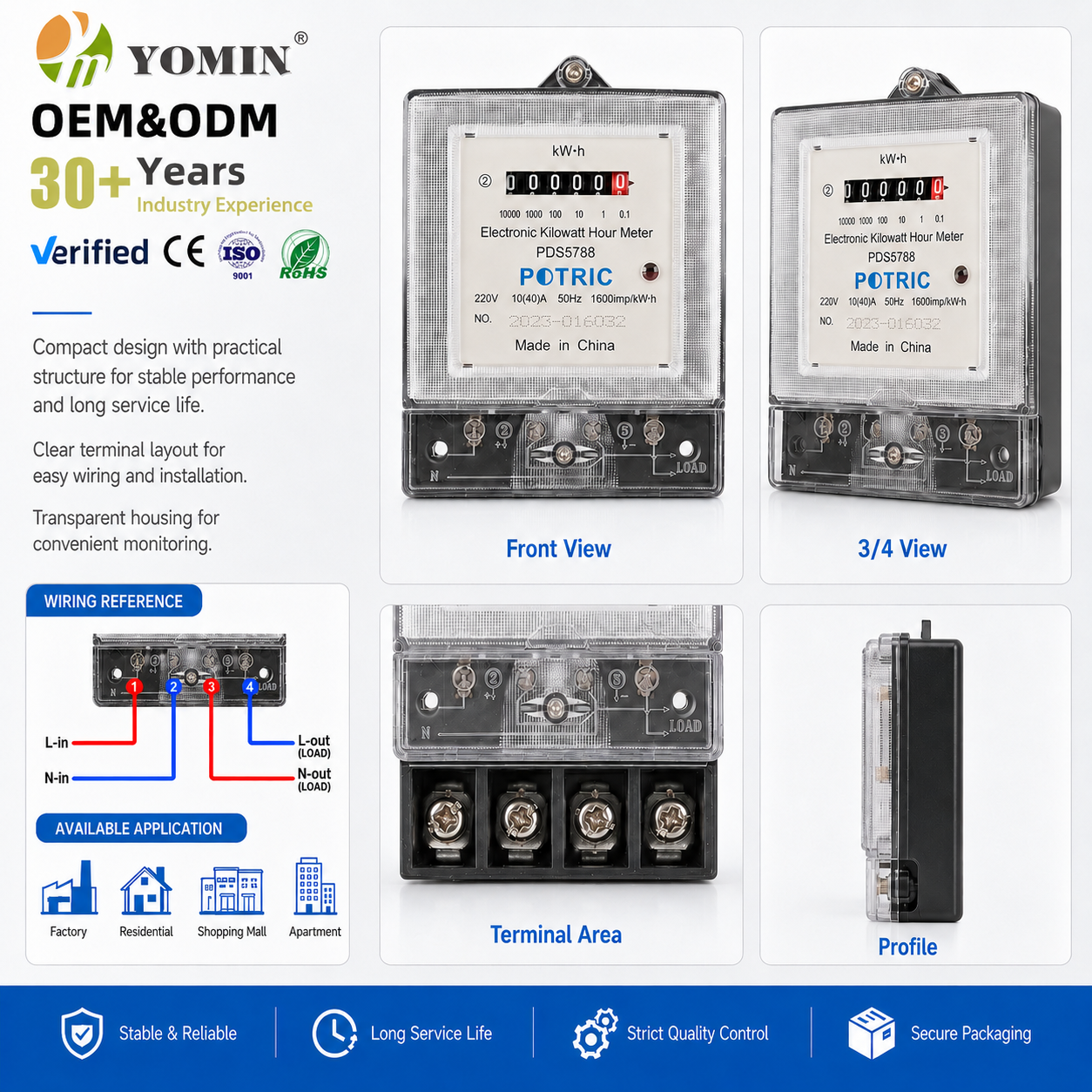 220V Single Phase Watt Kwh Wattmeter Monitor Digital Kilowatt Hour Electricity Digital Power Electric Energy Meters