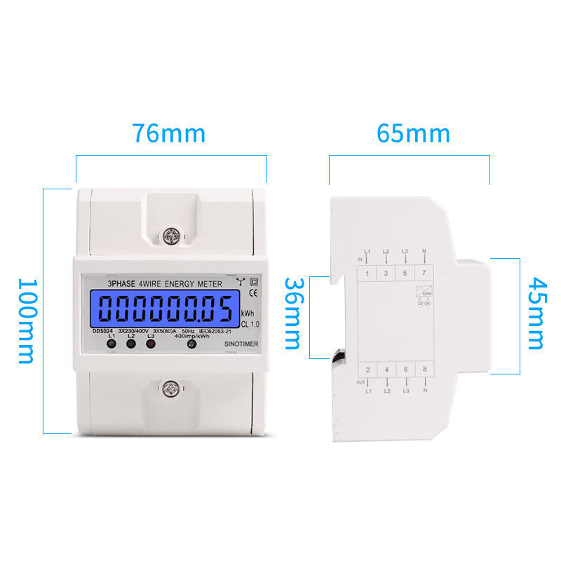 Transparent Cover Din Rail 230/400V AC  3 Phase 4 Wire 4P Electronic Three Phase Wattmeter kWh Smart Energy Meters