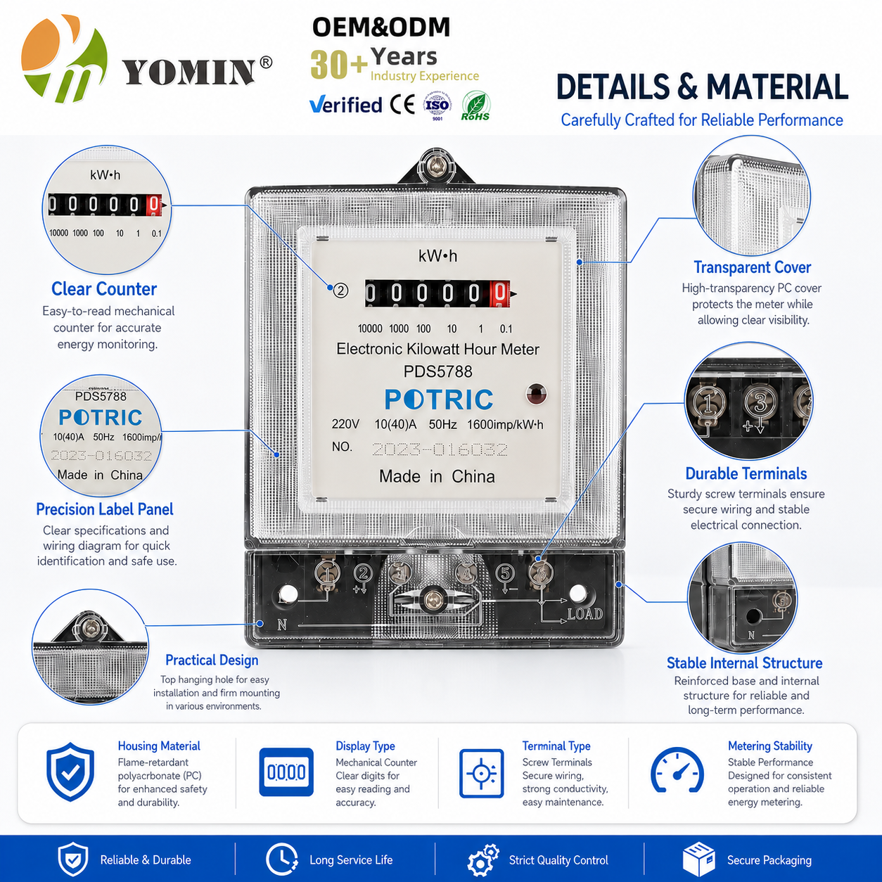 220V Single Phase Watt Kwh Wattmeter Monitor Digital Kilowatt Hour Electricity Digital Power Electric Energy Meters