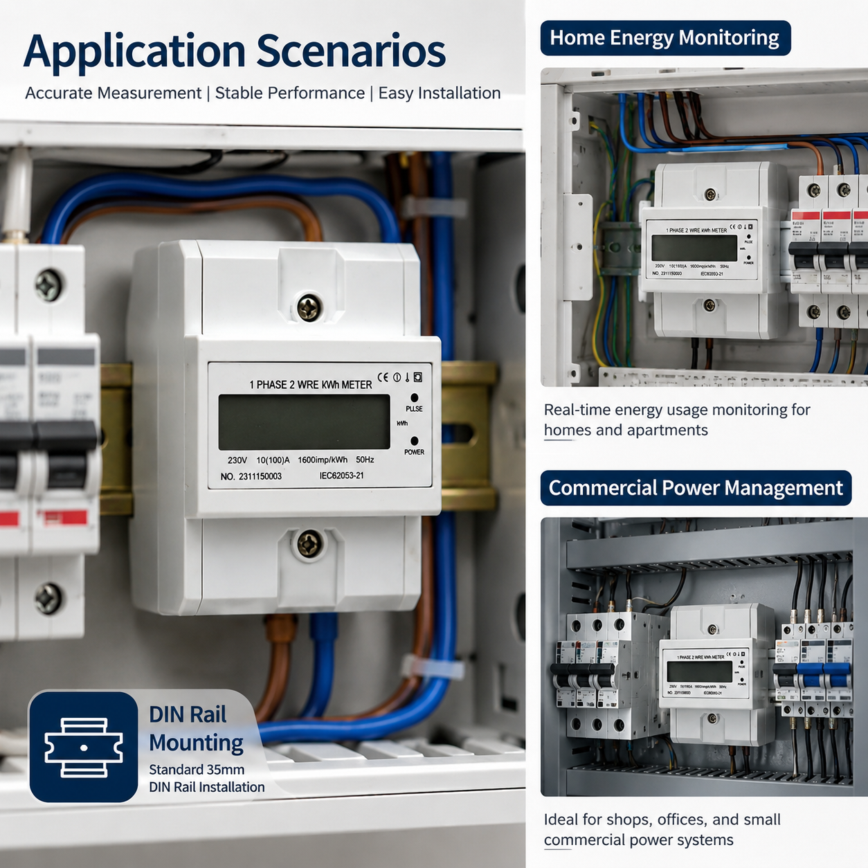 Wide Current Range Single Phase Two Wire LCD Digital Energy Meter 230V 10A 1.0 Accuracy High-Accuracy kWh Meter