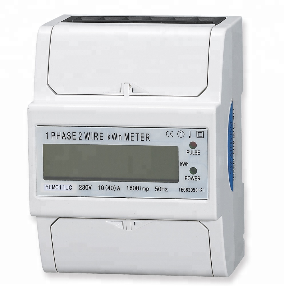 Factory Supply 4P Din Rail Digital LCD Electric Power Energy Meter Single Phase 2 Wire