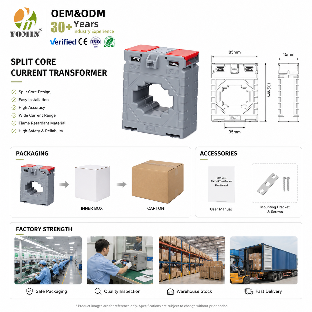 Single Phase CE Current Transformer CP-62/30 Toroidal Autotransformer for Metering 50/5A Class 0.5/1 Frequency 50/60Hz