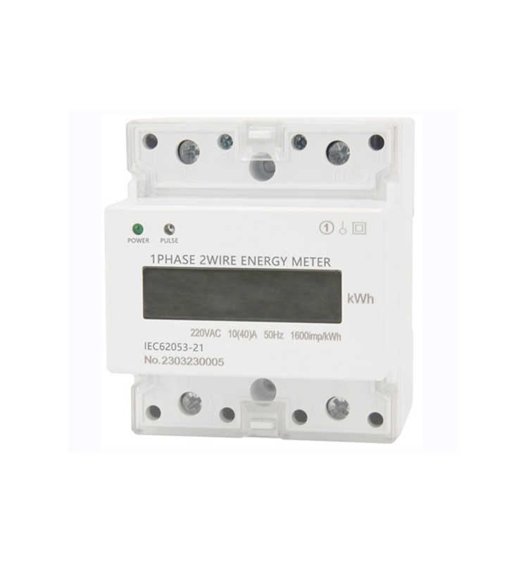 Single-Phase 4P Two-Wire Kilowatt Hour Meter 35mm DIN Rail LCD Display RS485 Communication 100A Pulse Port 100A Energy Meter