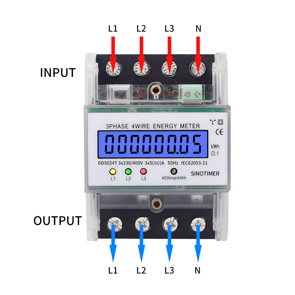 Factory Price 4P LCD 230V Rail-mounted Electricity AC Active Three Phase 4 Wire Energy Meters with Transparent Cover & Backlight