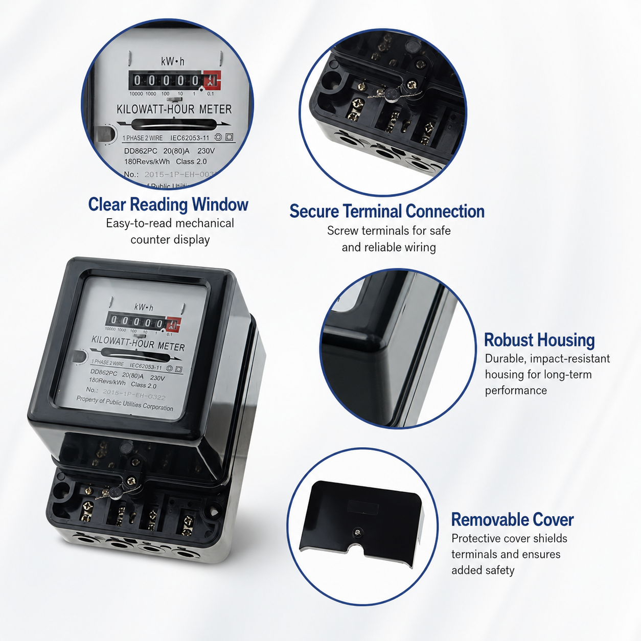 Accurate Energy Measurement Single-Phase Front Board Digital Mechanical kWh Display Energy Meters with Front Board Installed