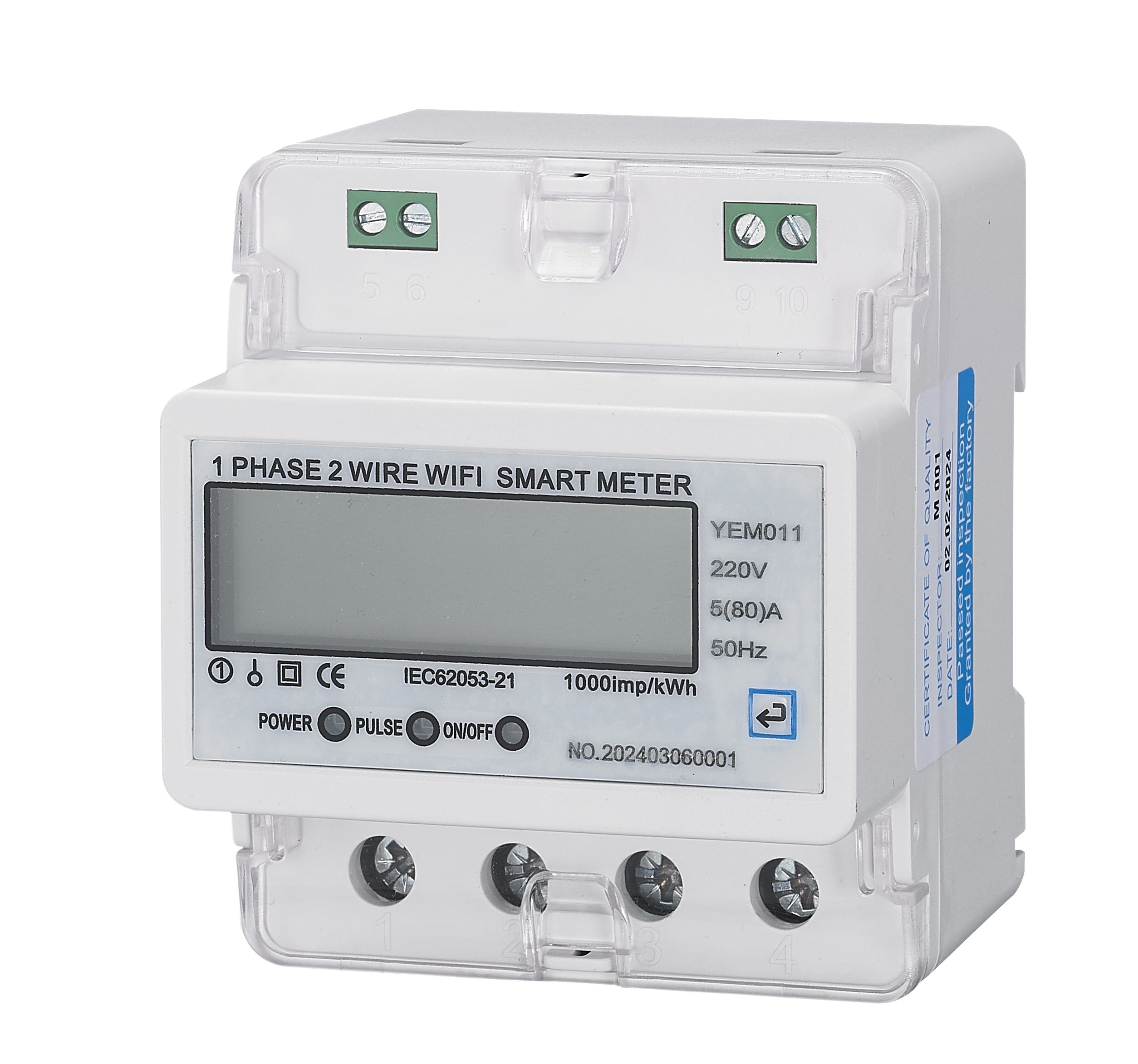 Smart Single Phase Two-Wire Energy Meter 4P Without Relay WIFI Connectivity Product Category Energy Meters