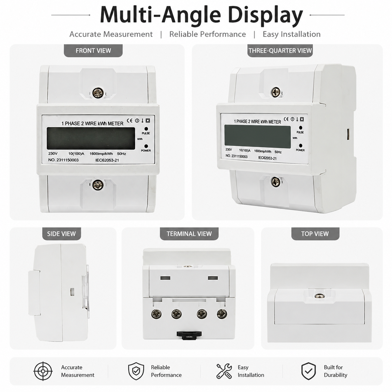 Wide Current Range Single Phase Two Wire LCD Digital Energy Meter 230V 10A 1.0 Accuracy High-Accuracy kWh Meter
