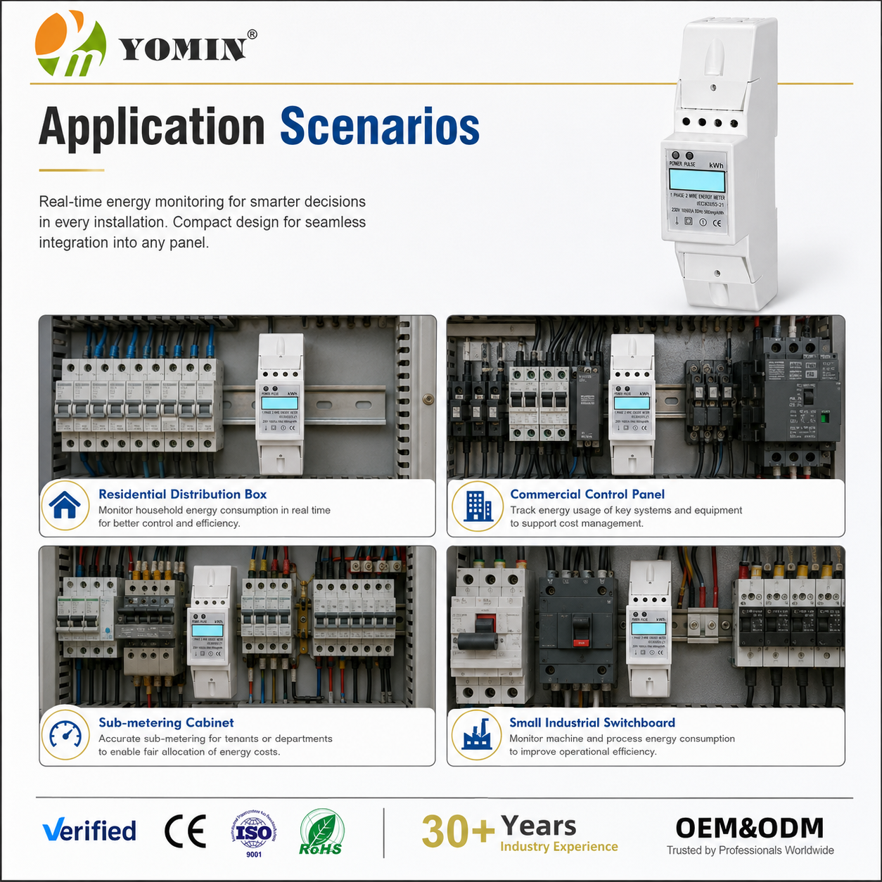 New Type Single-Phase KWH Frequency Energy Meter Pulse Output Din Rail Active Meter 60A Maximum Current with LCD Display