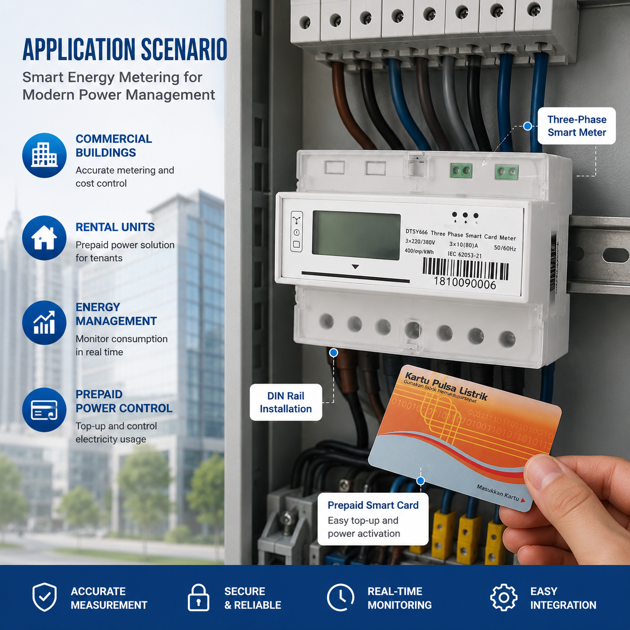 In Stock Fast Delivery Smart Prepaid IC Card 3 Phase Electricity Meter LCD Display RS485 Electric Power DIN Rail Energy Meter