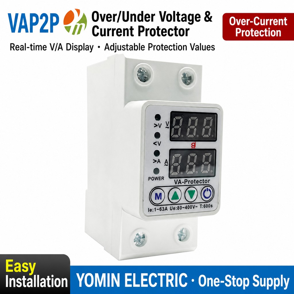 Digital Display Auto-Reset Over/Under Voltage & Current Leakage Protector — DIN Rail Mounted 220V Household